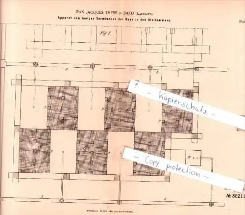 Original Patent  - Jean Jacques Thyss in Baku , Kaukasus , 1884 , Chemische Apparate !!!