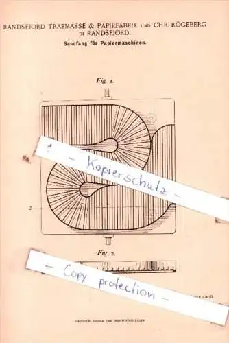 Original Patent  - Randsfjord Traemasse & Papirfabrik und Chr. Rögeberg in Randsfjord  , 1896 , !!!