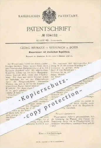 original Patent - Georg Heimann in Kessenich / Bonn , 1898 , Wassermesser mit elastischem Regulierband , Wasser !!!