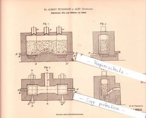 Original Patent  - Dr. Albert Petersson in Alby , Schweden , 1899 , Elektrischer Ofen !!!