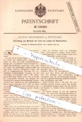 Original Patent  - August Engelsmann in Stuttgart , 1902 , Scheinwefer !!!