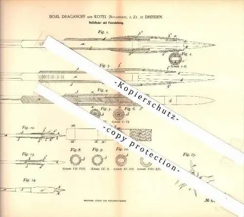 Original Patent - Bojil Draganoff aus Kotel / Bulgarien , z.Zt. Dresden , 1892 , Reißfeder mit Feinstellung , Sliwen !!!