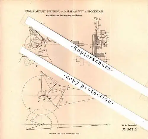 Original Patent - Henrik August Bertheau in Mälarvarvet b. Stockholm , 1898 , Steuerung von Motoren !!!