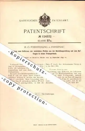 Original Patent - H.O. Foersterling in Berlin - Friedenau , 1899 , Apparat für photographische Platten , Photographie !!