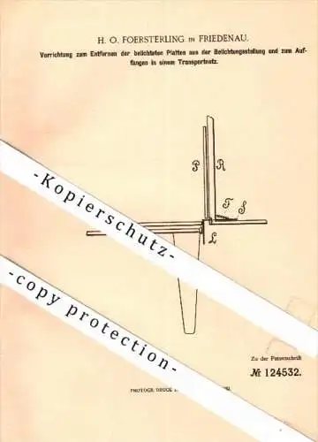 Original Patent - H.O. Foersterling in Berlin - Friedenau , 1899 , Apparat für photographische Platten , Photographie !!