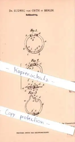 Original Patent  - Dr. Ludwig von Orth in Berlin , 1901 ,  Schlüsselring !!!