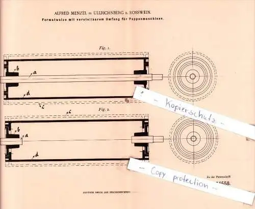 Original Patent  - Alfred Menzel in Ullrichsberg b. Rosswein , 1901 , Pappenmaschinen !!!