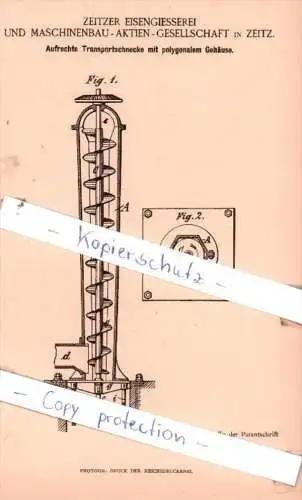 Original Patent  - Zeitzer Eisengiesserei und Maschinenbau-Aktien-Gesellschaft in Zeitz , 1886 , !!!