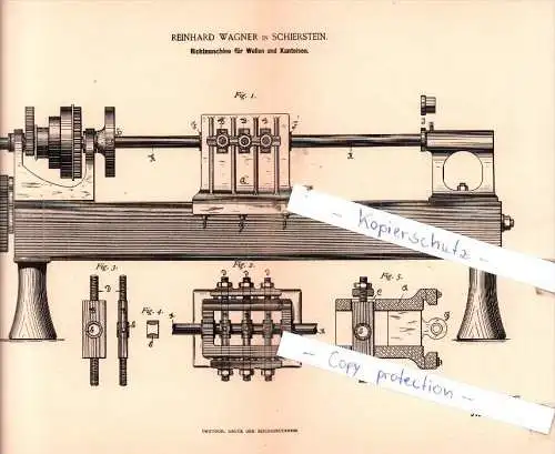 Original Patent  - R. Wagner in Schierstein , 1890 , Richtmaschine für Wellen und Kanteisen !!!