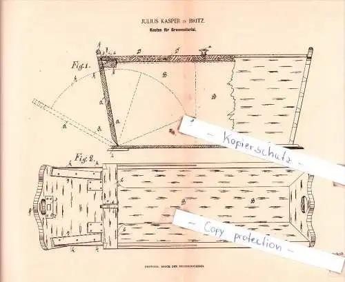 Original Patent  - Julius Kasper in Britz , 1890 , Kasten für Brennmaterial !!!