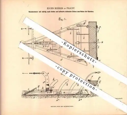 Original Patent - Eugen Boesler in Praust / Pruszcz Gdanski , 1894 , Queckenheber , Landwirtschaft , Agrar !!!