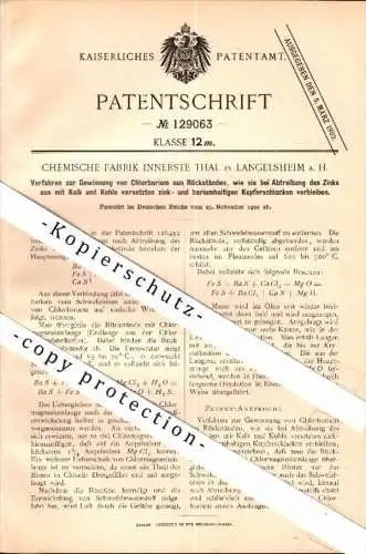 Original Patent - Chemische Fabrik Innerste Thal in Langelsheim a. Harz , 1900 , Gewinnung von Chlorbarium , Labor !!!