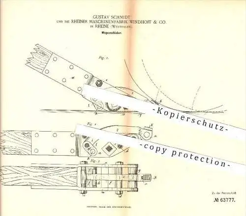 original Patent - G. Schmidt / Rheiner Maschinenfabrik Windhoff & Co. , Rheine , 1891 , Wagenschieber , Eisenbahn , Bahn