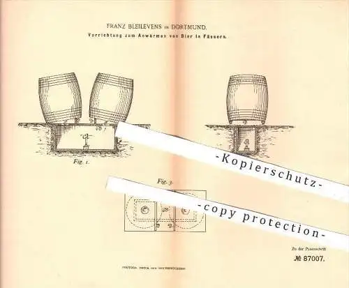 original Patent - Franz Bleilevens in Dortmund , 1895 , Anwärmen von Fassbier , Bier , Bierfass , Gastronomie , Brauerei