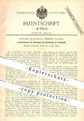 original Patent - Arnold Quatram in Meissen , 1893 , Lastdruckbremse für Hebezeuge , Bremse , Bremsen , Hebewerk !!!