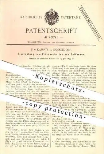 original Patent - F. v. Kamptz , Düsseldorf 1893 , Frischerhalten von Ölfarbe , Öl , Farben , Maler , Künstler , Malerei