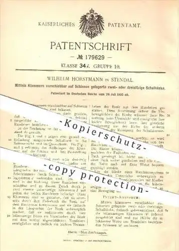 original Patent - Wilh. Horstmann , Stendal , 1905 , auf Schienen verschiebbare Schulbank , Schule , Möbel , Tischler !