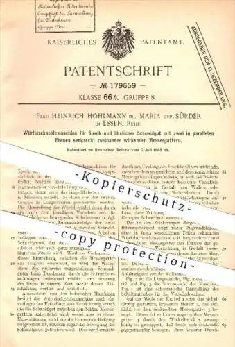 original Patent - H. Hohlmann , M. geb. Sürder , Essen  1905 , Würfel - Schneidemaschine für Speck , Fleisch , Fleischer