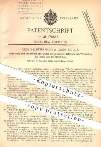 original Patent - Georg R. Petermann in Gleiwitz , 1906 , Verschieben von Gleisen , Gleis , Gleise , Eisenbahn , Weichen