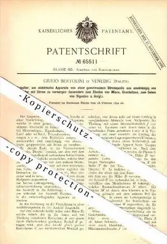 Original Patent - Giulio Bertolini in Venedig / Venezia , 1892 , Apparecchio per le miniere di cottura !!!