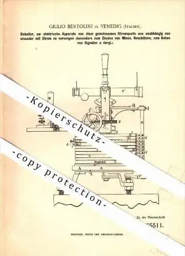 Original Patent - Giulio Bertolini in Venedig / Venezia , 1892 , Apparecchio per le miniere di cottura !!!