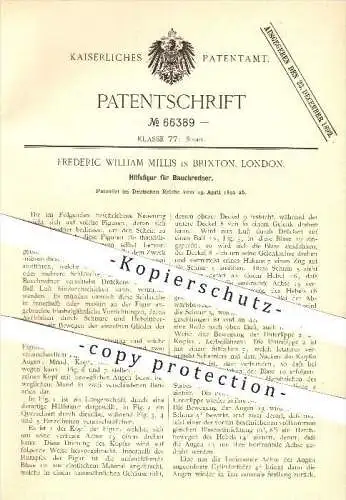 original Patent - Frederic W. Millis , Brixton , London , 1892 , Hilfsfigur für Bauchredner , Bauchreden , Marionette !