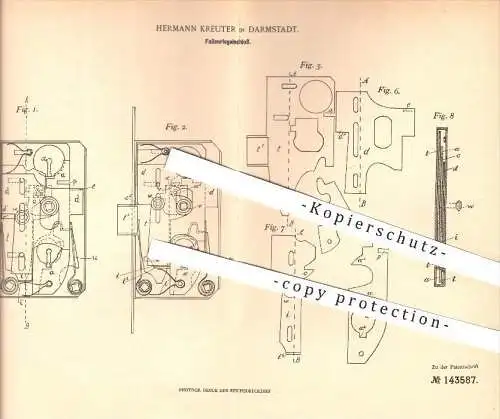 original Patent - Hermann Kreuter in Darmstadt , 1902 , Fallenriegelschloss , Schloss , Türschloss , Riegel , Schlosser