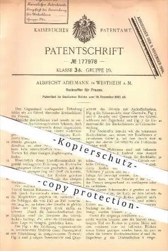 original Patent - A. Adelmann in Wertheim / Main , 1905 , Rockraffer für Frauen  , Rock , Röcke , Mode , Bekleidung !!!