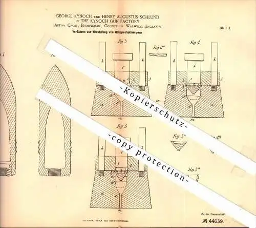 Original Patent - G. Kynoch and H. Schlund in The Kynoch Gun Factory , 1888 , projectiles , Aston Cross , Birmigham