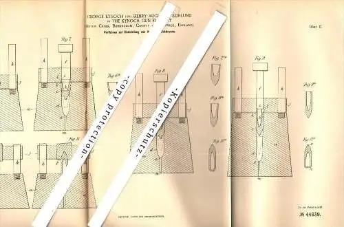 Original Patent - G. Kynoch and H. Schlund in The Kynoch Gun Factory , 1888 , projectiles , Aston Cross , Birmigham