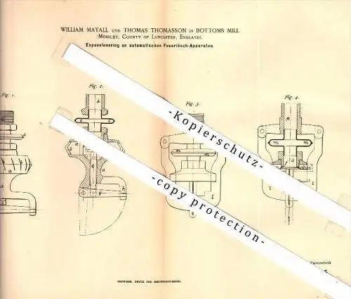 Original Patent - W. Mayall und T. Thomasson in Bottoms Mill ,1888, extinguisher , fire department , Todmorden , Walsden