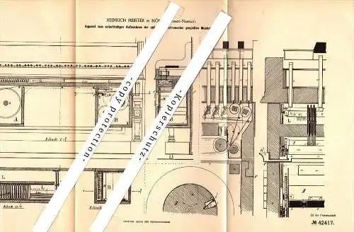 Original Patent - Heinrich Meister in Höhr , Hessen-Nassau , 1886 , Apparat für Piano , Orgel , Höhr-Grenzhausen !!!