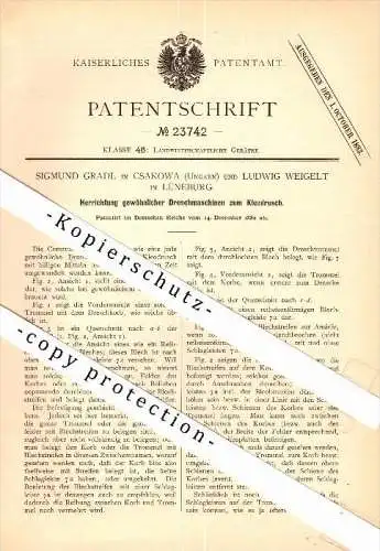 Original Patent - Sigmund Gradl in Csakowa / Ungarn und Ludwig Weigelt in Lüneburg , 1882 , Dreschmaschine für Klee !!!