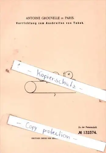 Original Patent  - Antonie Grouvelle in Paris , 1901 , Vorrichtung zum Ausbreiten von Tabak !!!