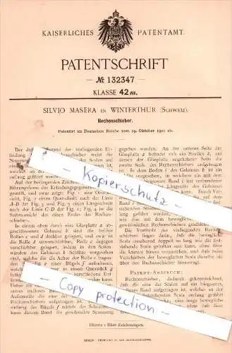 Original Patent  - Silvio Masera in Winterthur , Schweiz , 1901 , Rechenschieber !!!