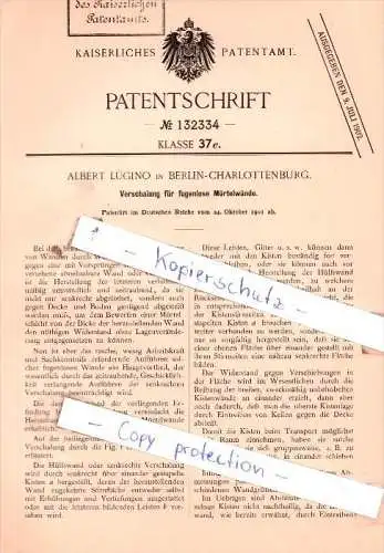 Original Patent  - A. Lugino in Berlin-Charlottenburg , 1901 , Verschalung für Mörtelwände !!!