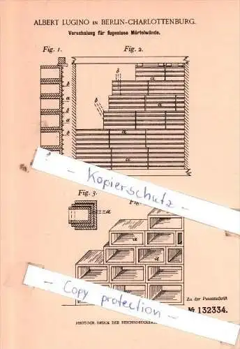 Original Patent  - A. Lugino in Berlin-Charlottenburg , 1901 , Verschalung für Mörtelwände !!!