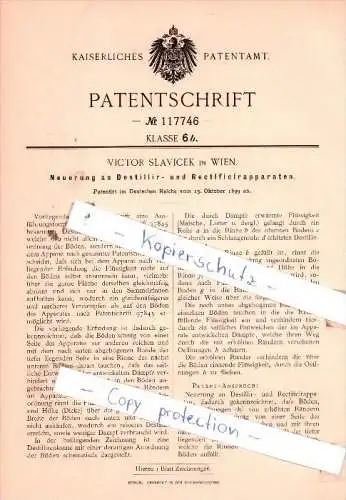 Original Patent  -  Victor Slavicek in Wien , 1899 , Neuerung an Destillir- und Rectificirapparaten !!!