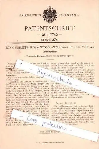 Original Patent  - John Behrends Buss in Woodlawn , Grfsch. St. Louis, V. St. A. , 1900 , !!!