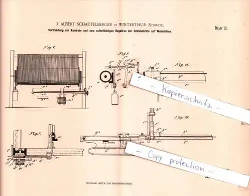 Original Patent  - J. Albert Schaufelberger in Winterthur , Schweiz , 1899 , Weberei !!!