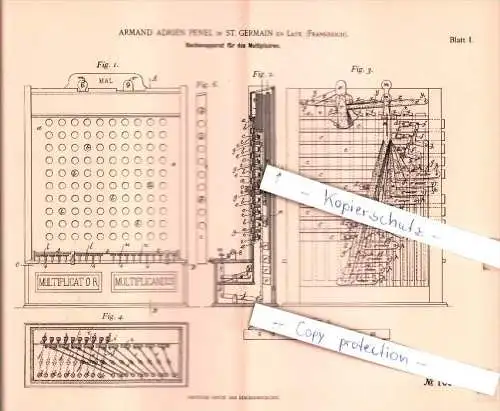 Original Patent  - A. A. Penel in St. Germain en Laye , Frankreich , 1899 , Instrumente !!!