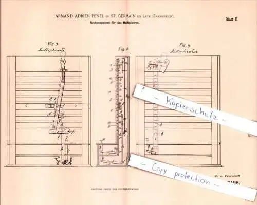 Original Patent  - A. A. Penel in St. Germain en Laye , Frankreich , 1899 , Instrumente !!!