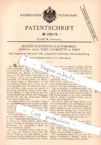 Original Patent  - Jules Lavallette in Paris , 1899 , Dampfkessel !!!