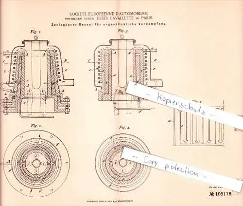 Original Patent  - Jules Lavallette in Paris , 1899 , Dampfkessel !!!