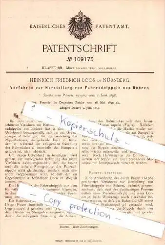 Original Patent  - H. F. Loos in Nürnberg , 1899 , Herstellung von Fahrradnippeln !!!