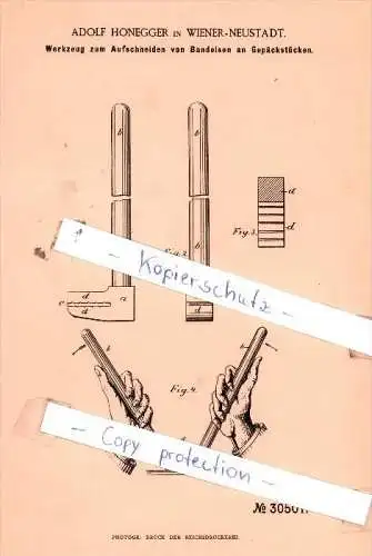 Original Patent  - Adolf Honegger in Wiener-Neustadt , 1884 , Werkzeuge und Geräthe !!!