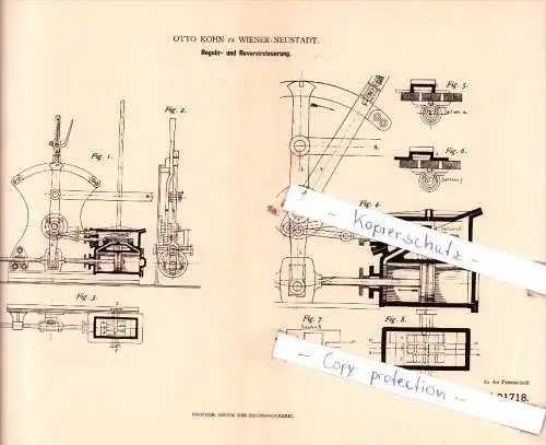 Original Patent  - Otto Kohn in Wiener-Neustadt , 1882 , Regulir- und Reversirsteuerung !!!