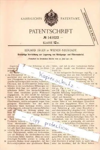 Original Patent  -  Eduard Jäger in Wiener-Neustadt , 1901 , Lagerung von Reinigungs- und Filtermaterial !!!