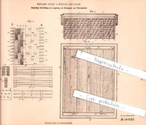 Original Patent  -  Eduard Jäger in Wiener-Neustadt , 1901 , Lagerung von Reinigungs- und Filtermaterial !!!