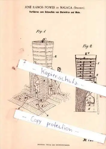 Original Patent  - Josè Ramos Power in Malaga , Spanien , 1893 , Schwefeln von Bierwürze !!!